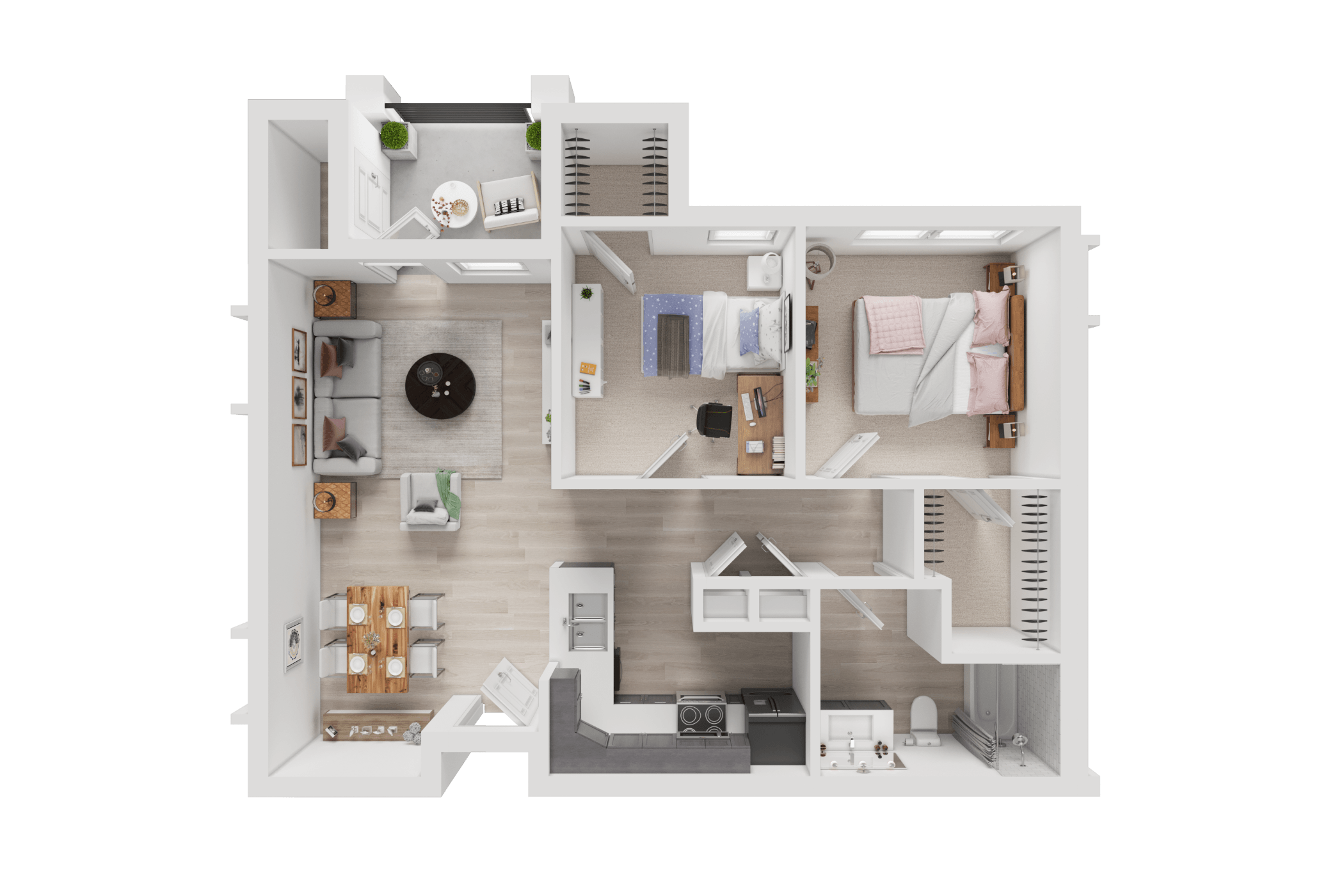 Floor plan for 2 beds, 1 bath, 903 sqft